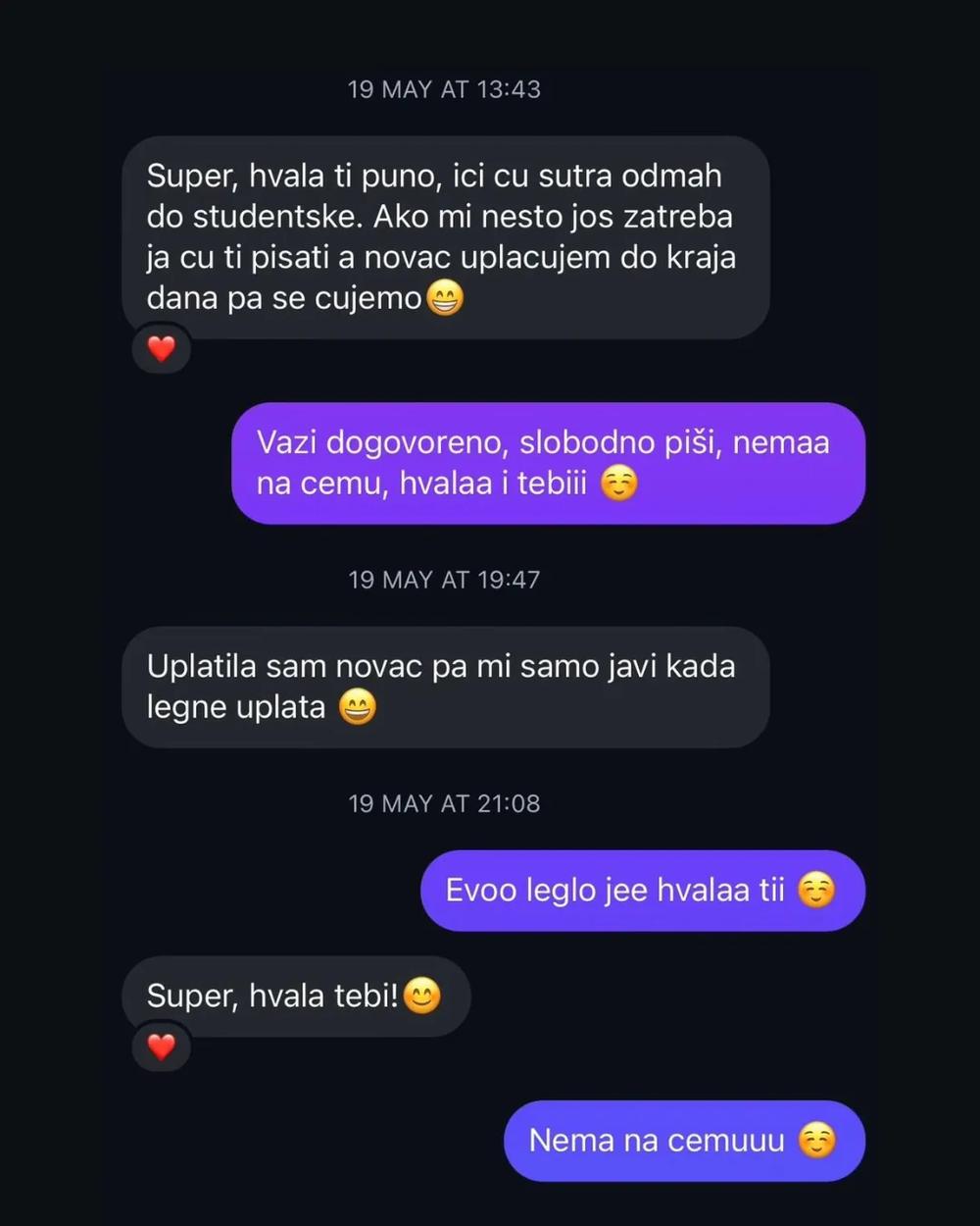 Screenshot poruke studenta o saradnji 11