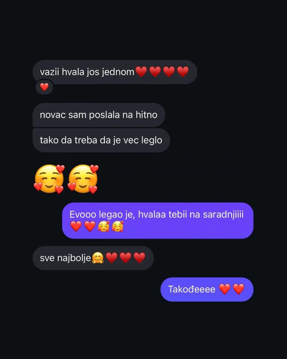 Screenshot poruke studenta o saradnji 15
