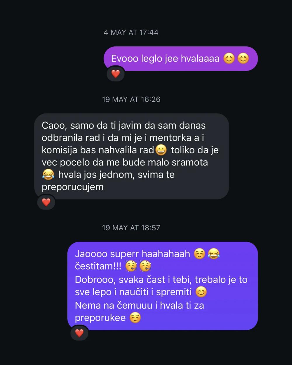 Screenshot poruke studenta o saradnji 2