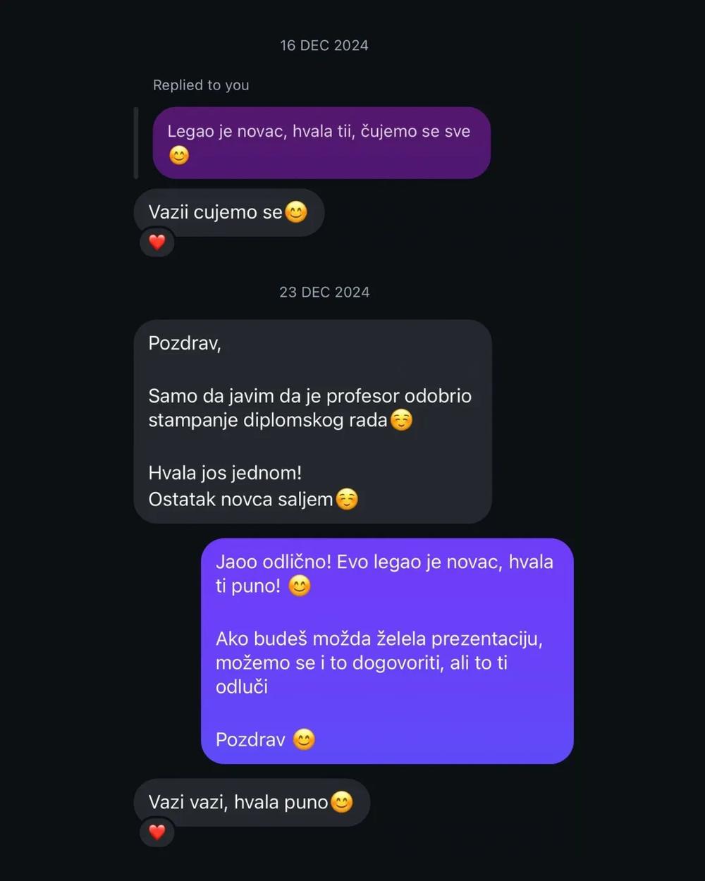 Screenshot poruke studenta o saradnji 3
