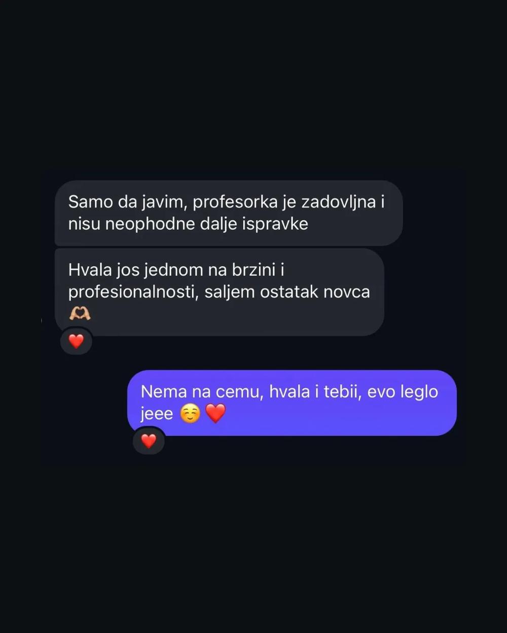 Screenshot poruke studenta o saradnji 4