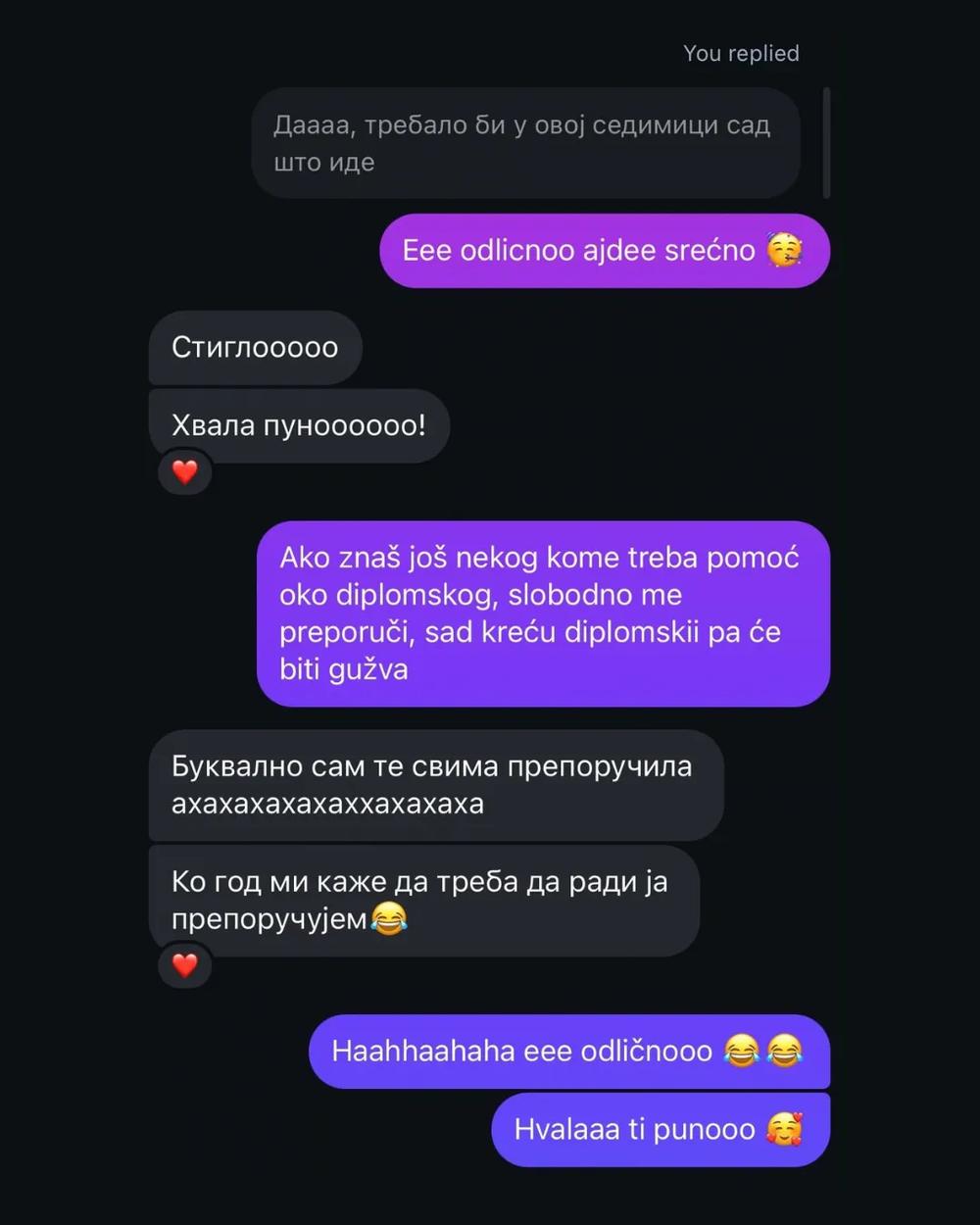 Screenshot poruke studenta o saradnji 6