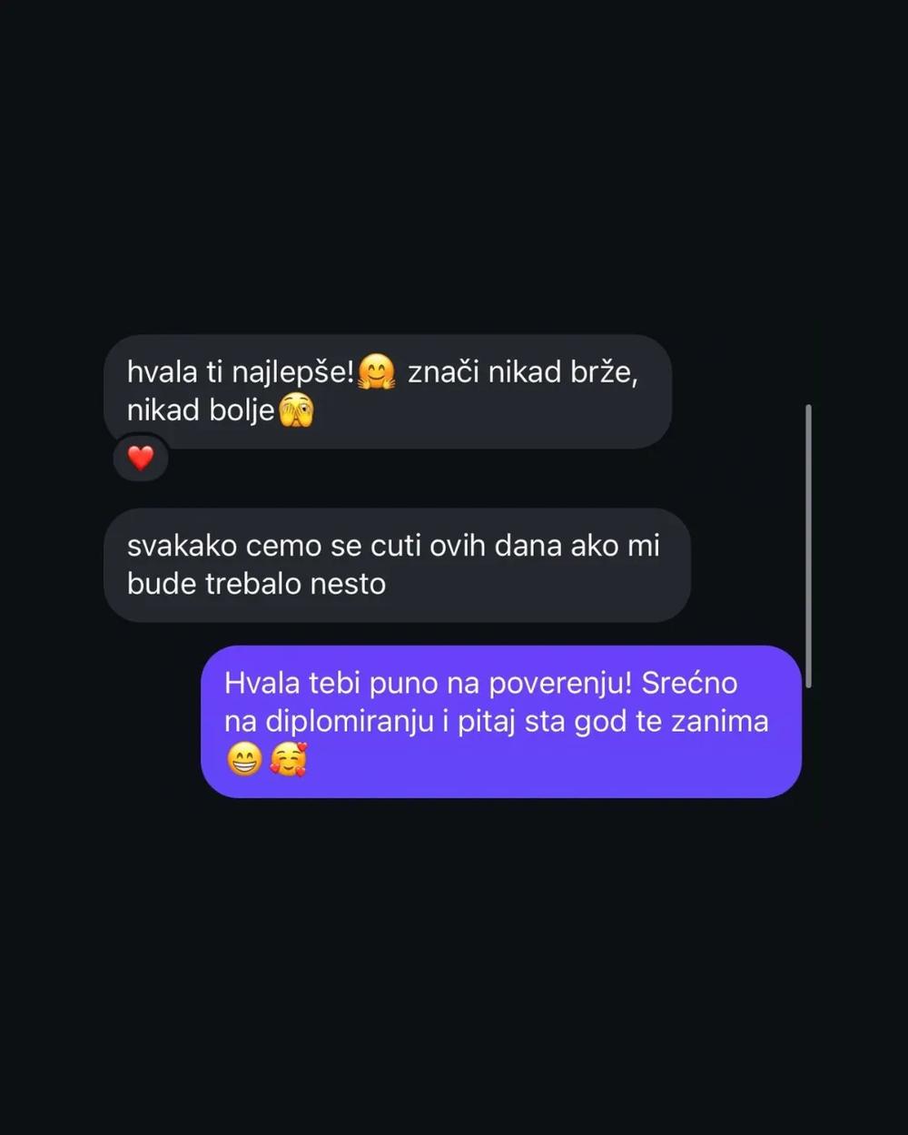 Screenshot poruke studenta o saradnji 7
