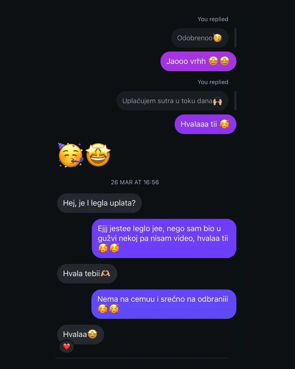 Screenshot poruke studenta o saradnji 8