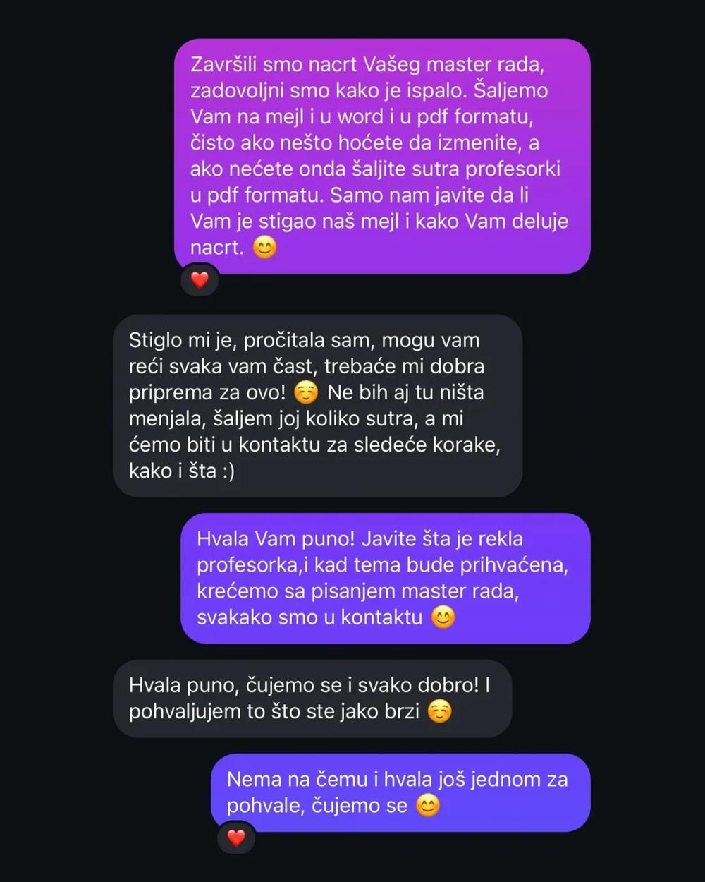 Screenshot poruke studenta o saradnji 9